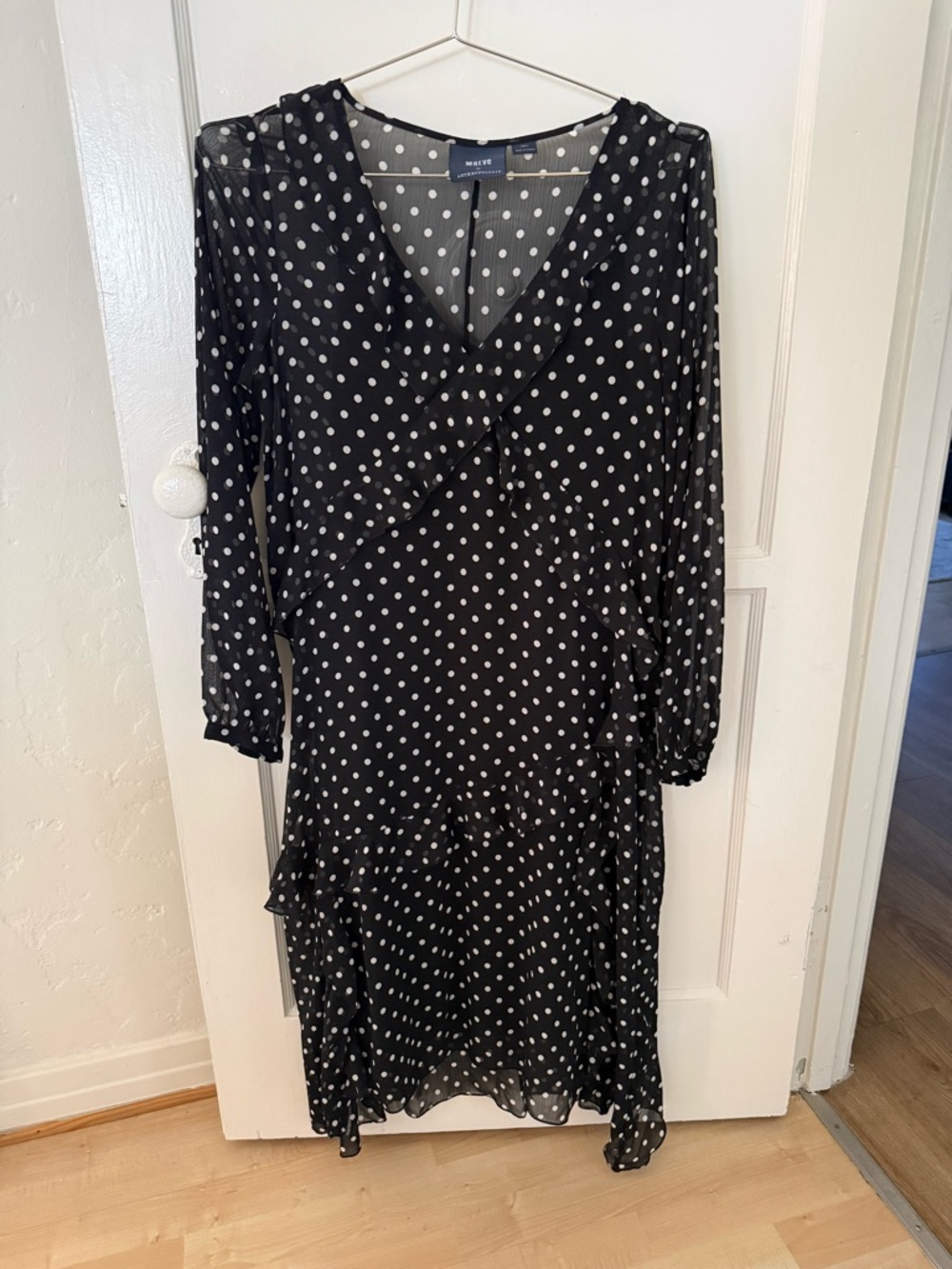 Anthropologie Black Polka Dot Midi Dress